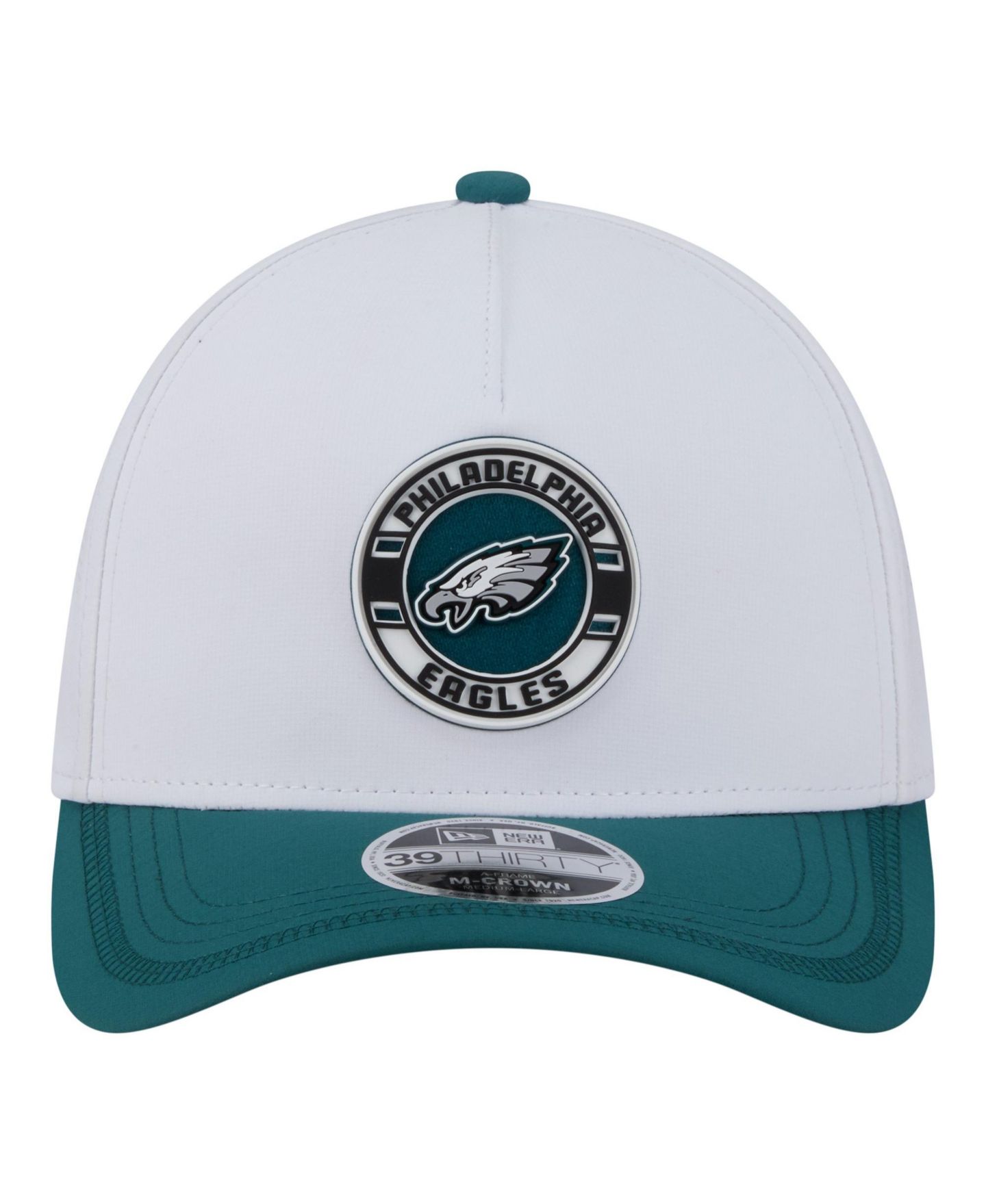 Мужская кепка New Era White/Midnight Green Philadelphia Eagles Patch 39THIRTY A-Frame M-Crown Perforated Flex Hat — фото 2