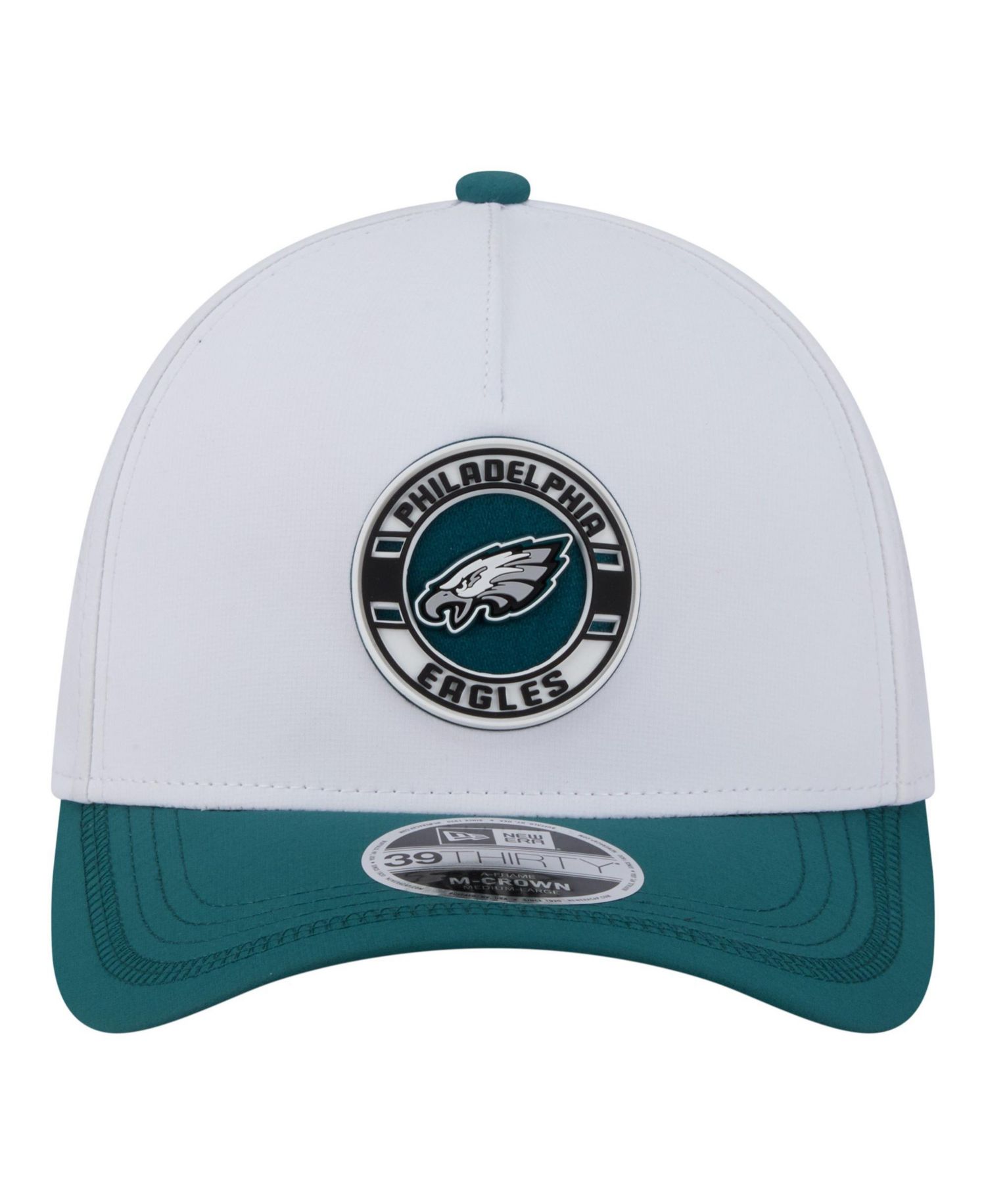 Men's White/Midnight Green Philadelphia Eagles Patch 39THIRTY A-Frame M-Crown Perforated Flex Hat