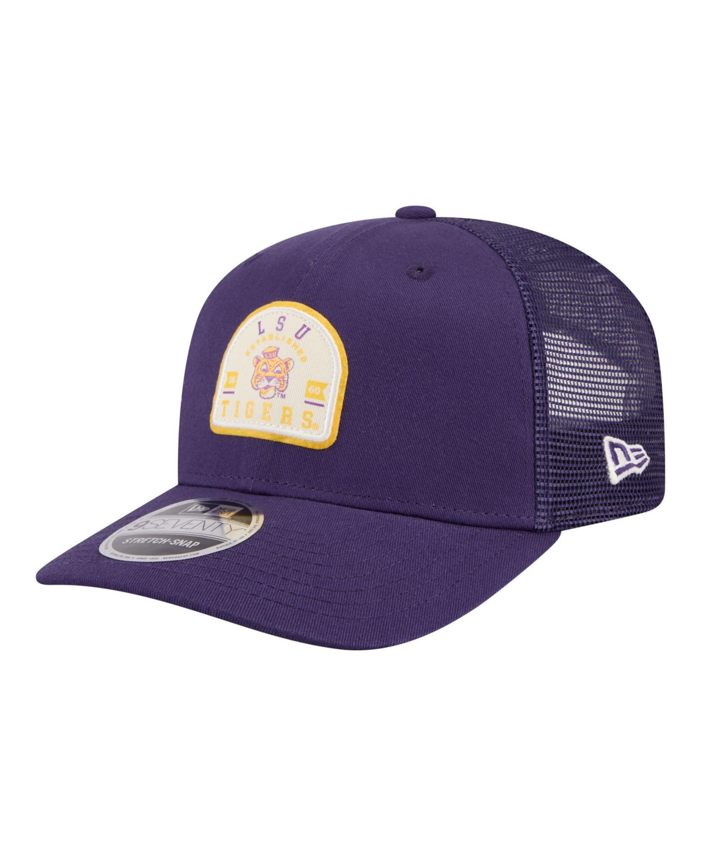 Мужская кепка New Era Purple LSU Tigers Patched 9SEVENTY Trucker Adjustable Hat — фото 1