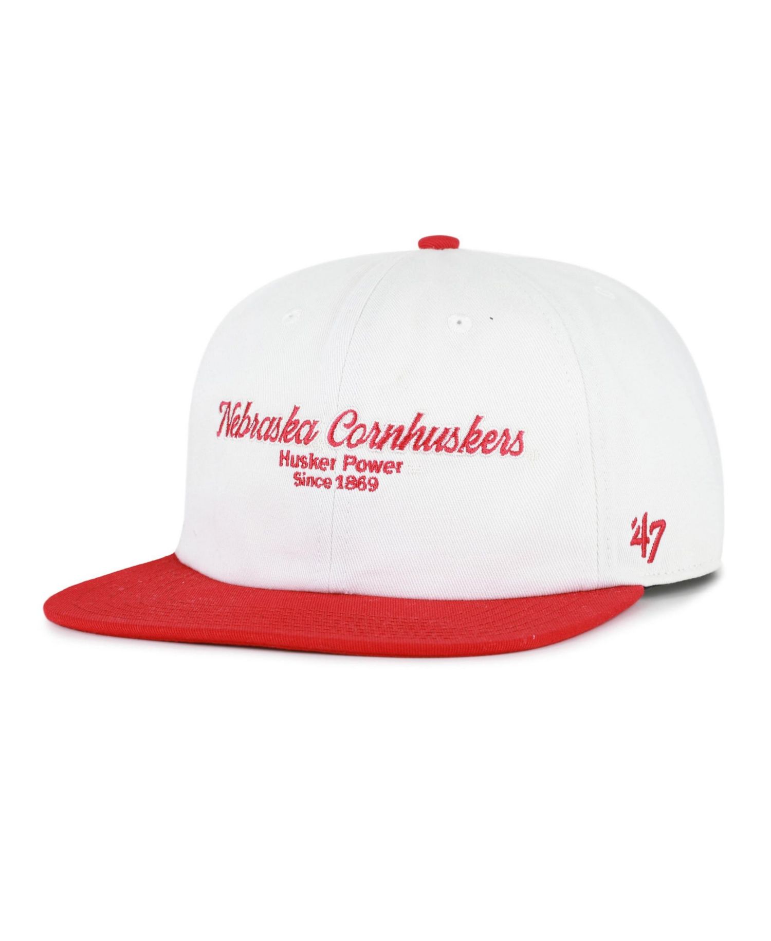 Men's '47 White/Scarlet Nebraska Huskers Script Stack Relaxed Captain Adjustable Hat