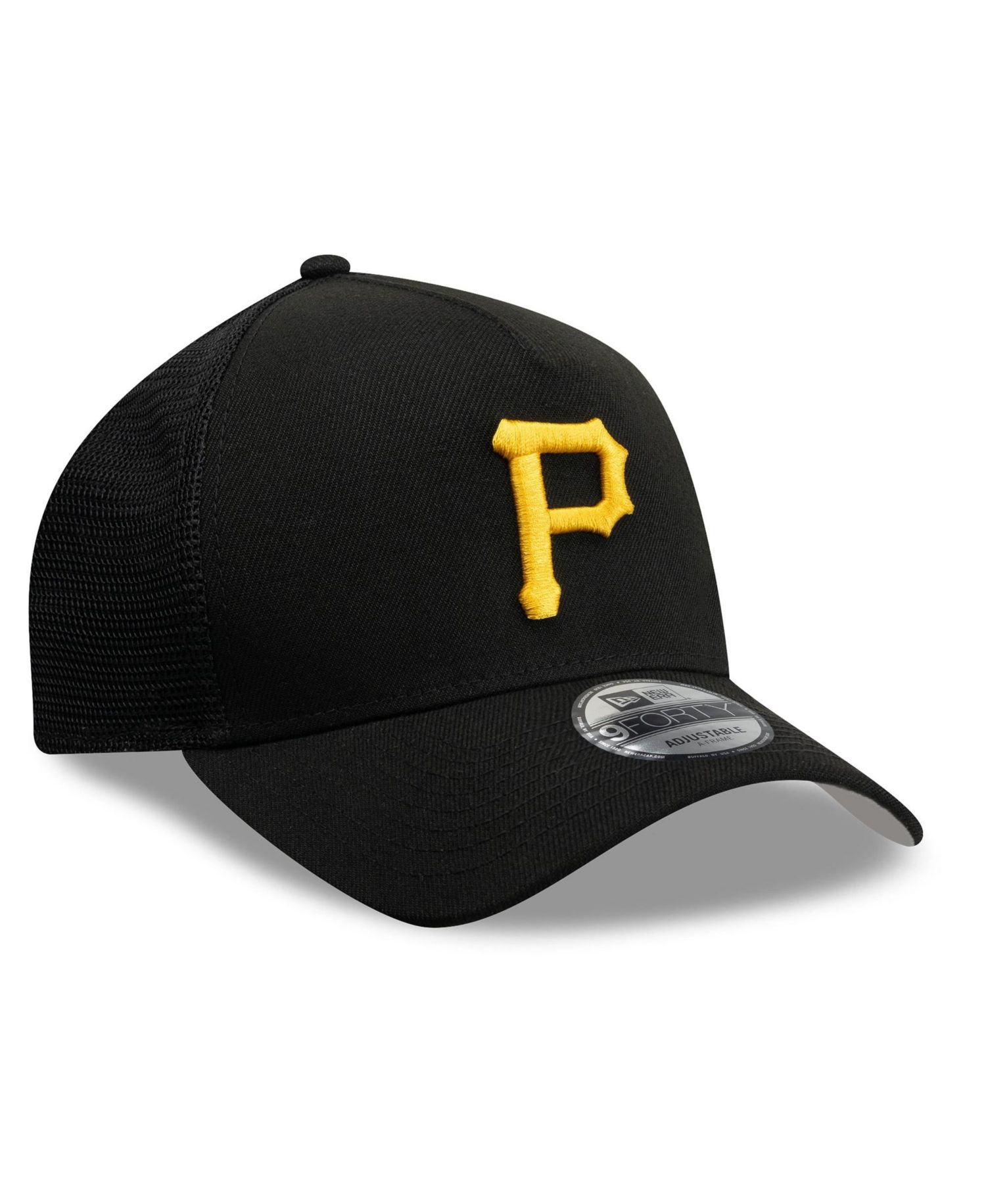 Men's Black Pittsburgh Pirates Side Script 9FORTY A-Frame Trucker Adjustable Hat