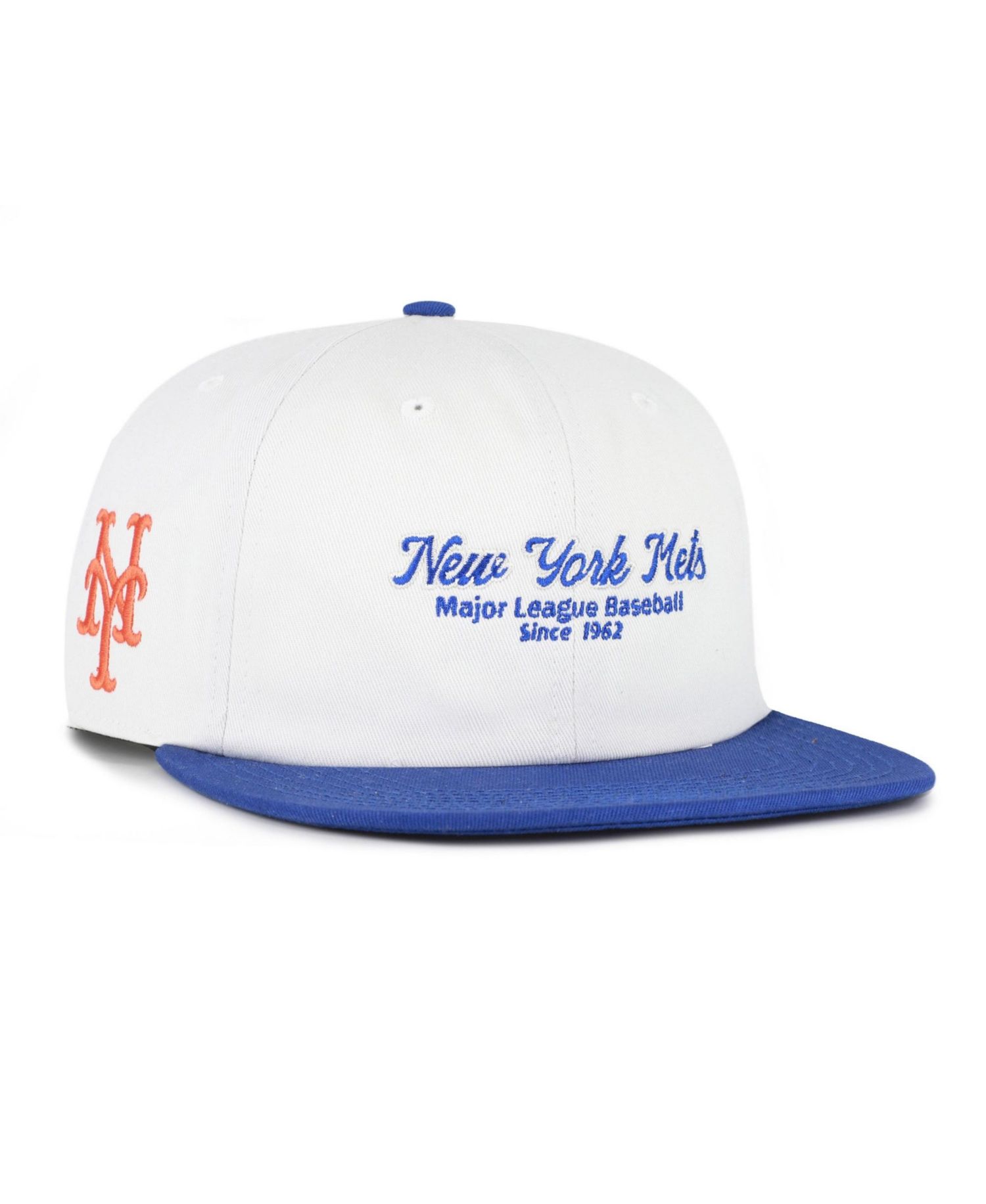 Men's '47 White/Royal New York Mets Script Stack Relaxed Captain Snapback