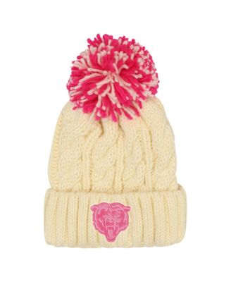 Big Girls Cream Chicago Bears Cable Cuffed Knit Hat with Pom