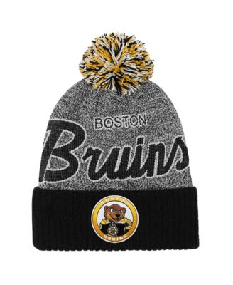 Big Boys and Girls Black/Gray Boston Bruins Mascot Cuffed Knit Hat with Pom