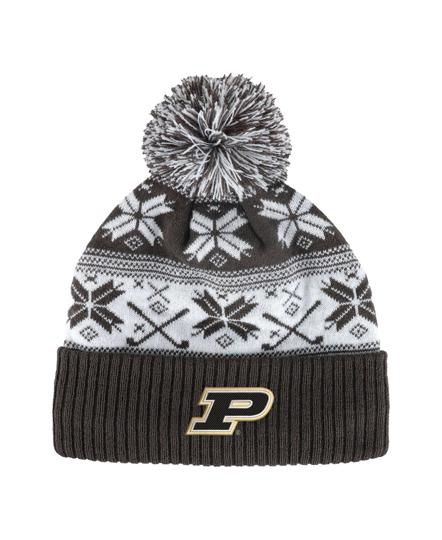 Головной убор Ahead Charcoal Purdue Boilermakers Cuffed Knit Pom Hat — фото 1