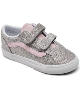 Toddler Girls' Old Skool V Glitter Low-Profile Hook-and-Loop Sneakers from Finish Line