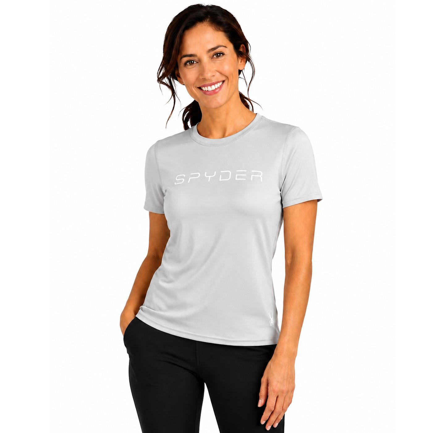 Женская футболка Spyder Scoop Neck Active Short-Sleeve, цвет: Серый — фото 1