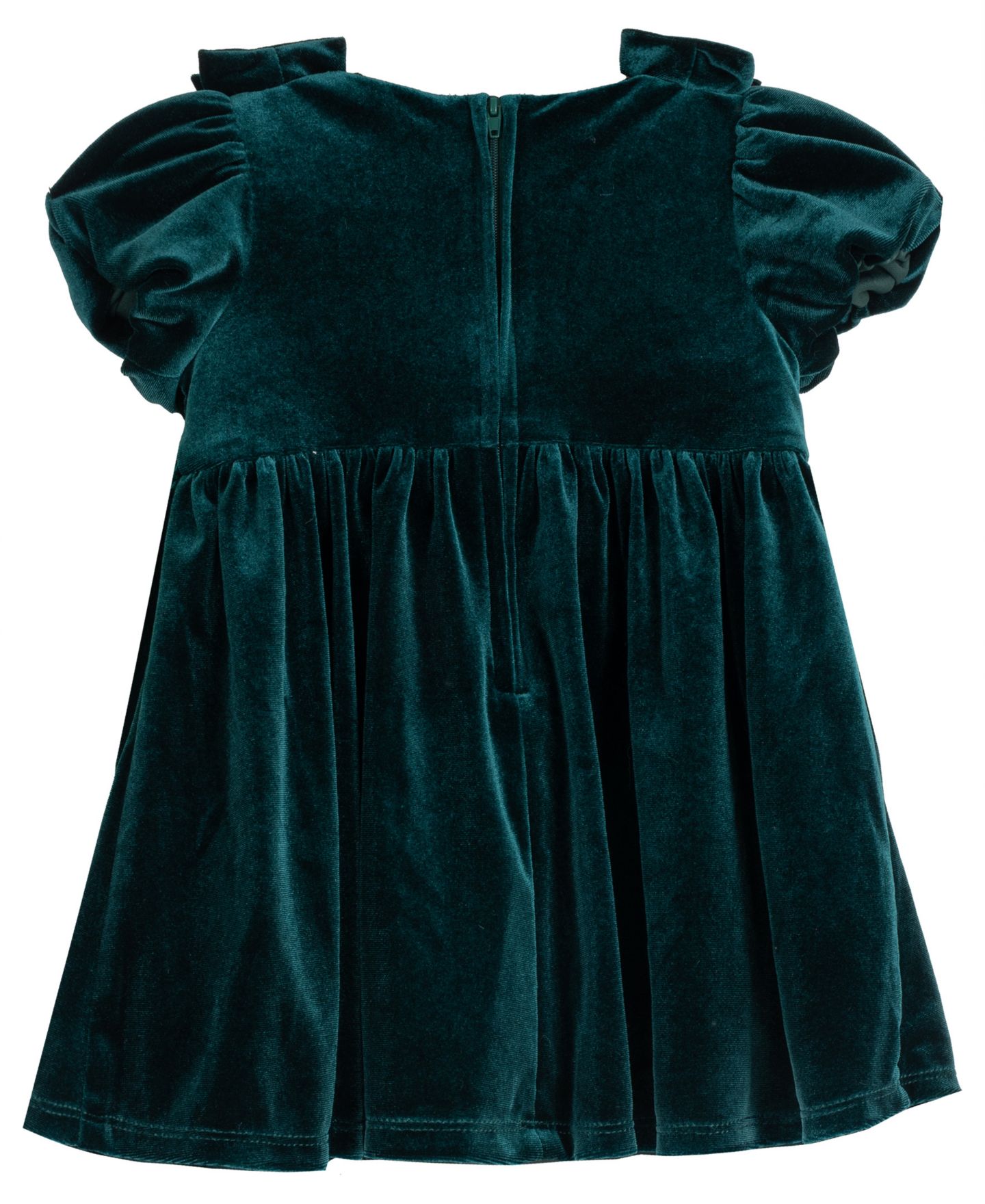 Rare Editions Baby Girls' Velvet Pintuck with Imitation Pearl Embellishments Puff-Sleeve Dress and Bloomer, 2-Piece Set, цвет: Тёмно-зелёный — фото 3