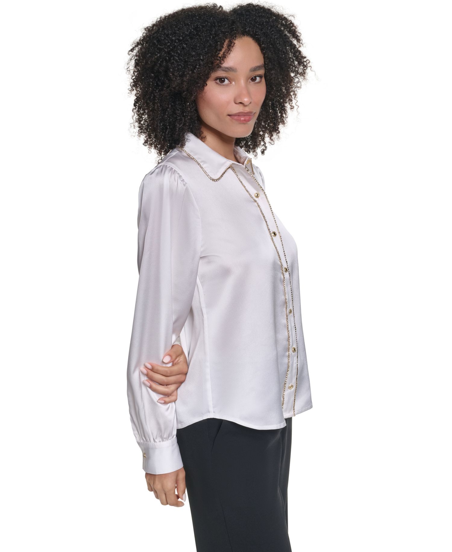 Women's Crystal Placket Long-Sleeve Blouse