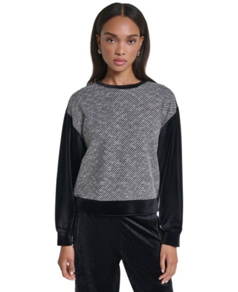 Женская толстовка KARL LAGERFELD PARIS All Over Crystal & Gems Colorblock, цвет: Чёрный