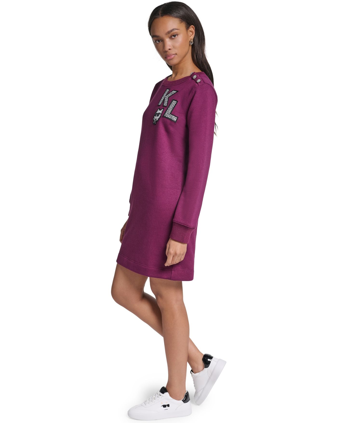 Женское платье KARL LAGERFELD PARIS KL Patch Long-Sleeve Crewneck Sweater Dress, цвет: Вишнёвый — фото 4