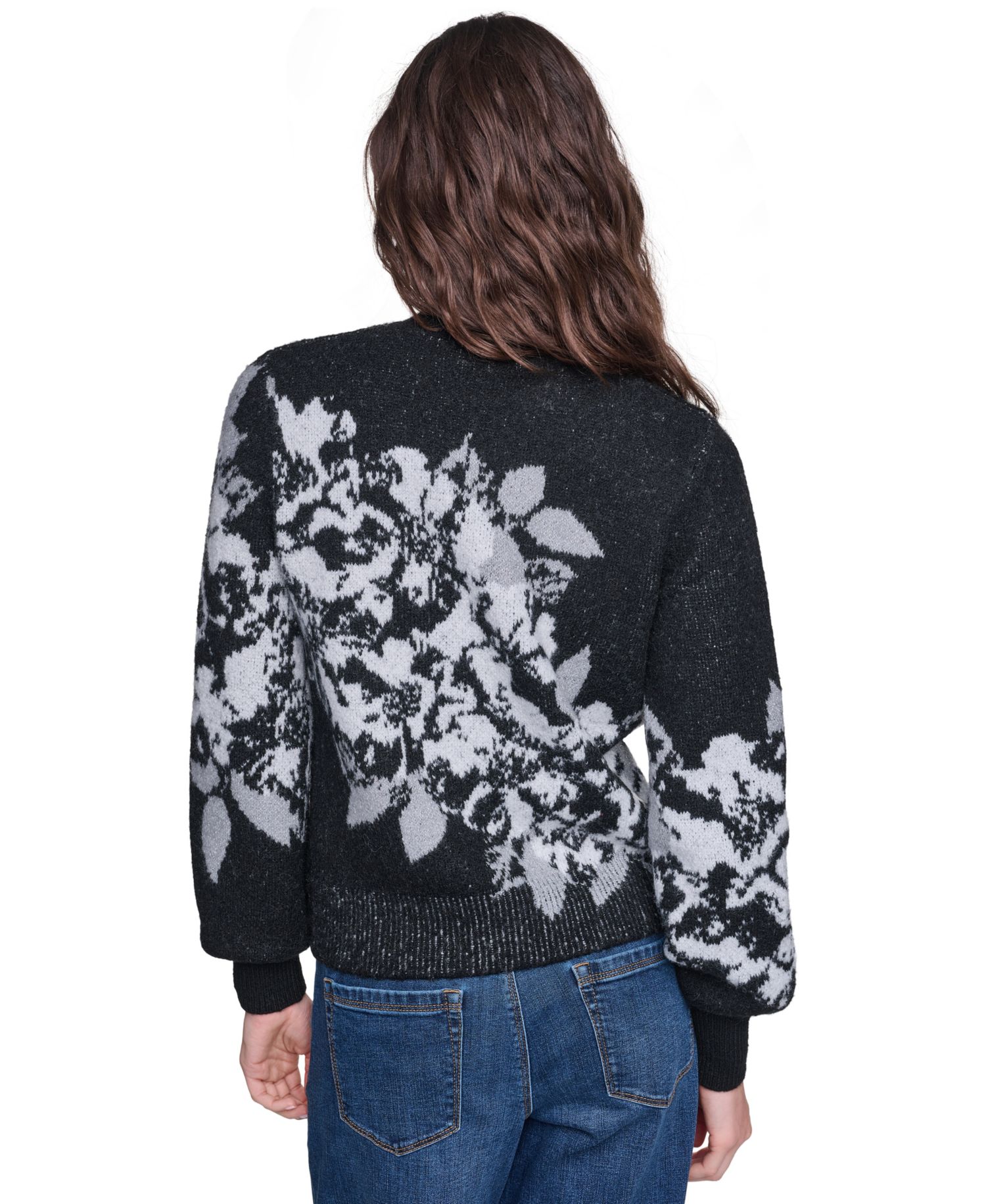 Women's Rose Mock Neck Floral-Print Sweater