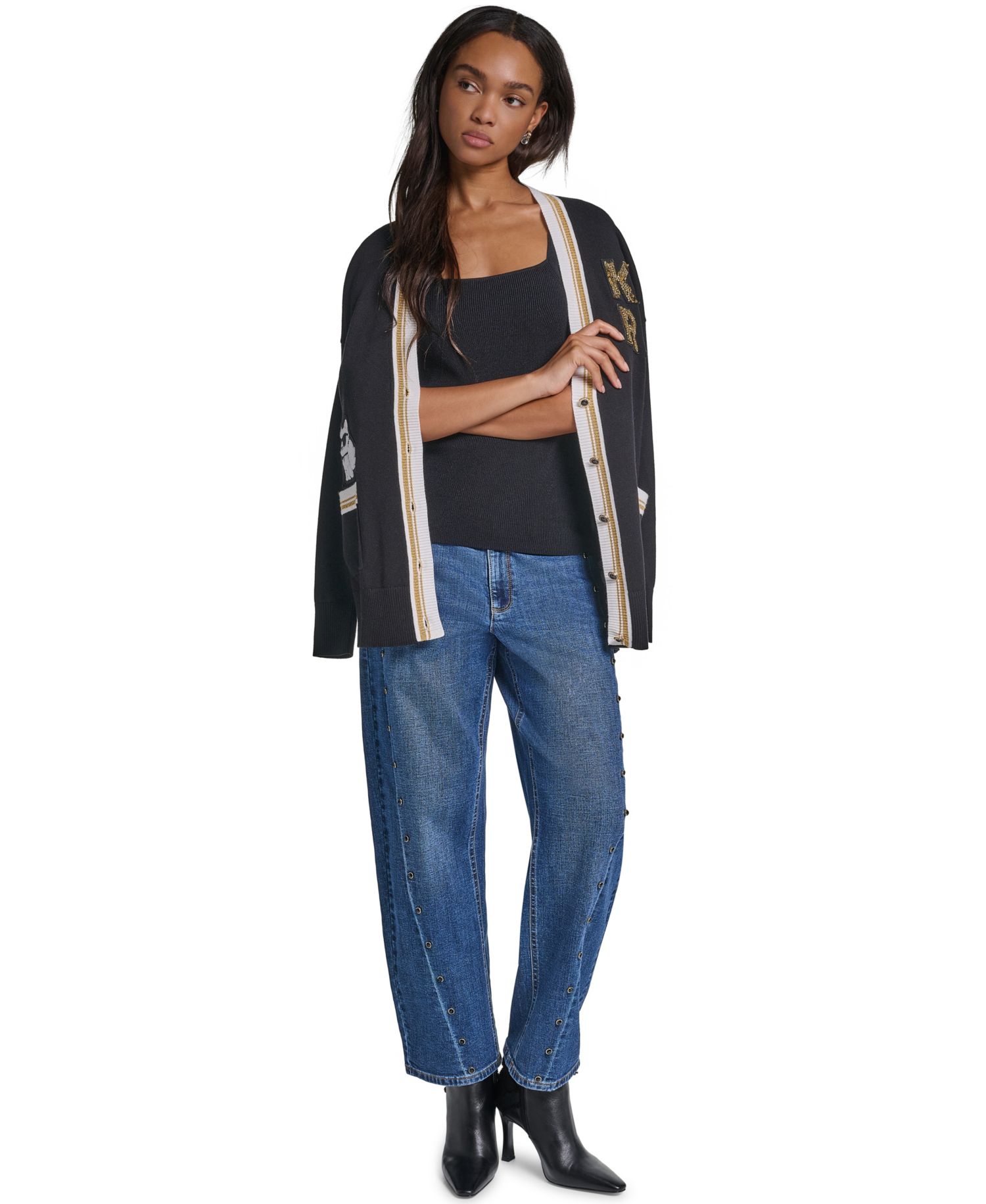 Women's Varsity Oversized Patch V-Neck Cardigan Sweater