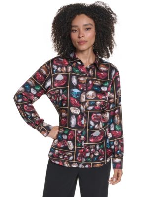 Women's Collared Button-Up Long-Sleeve Blouse