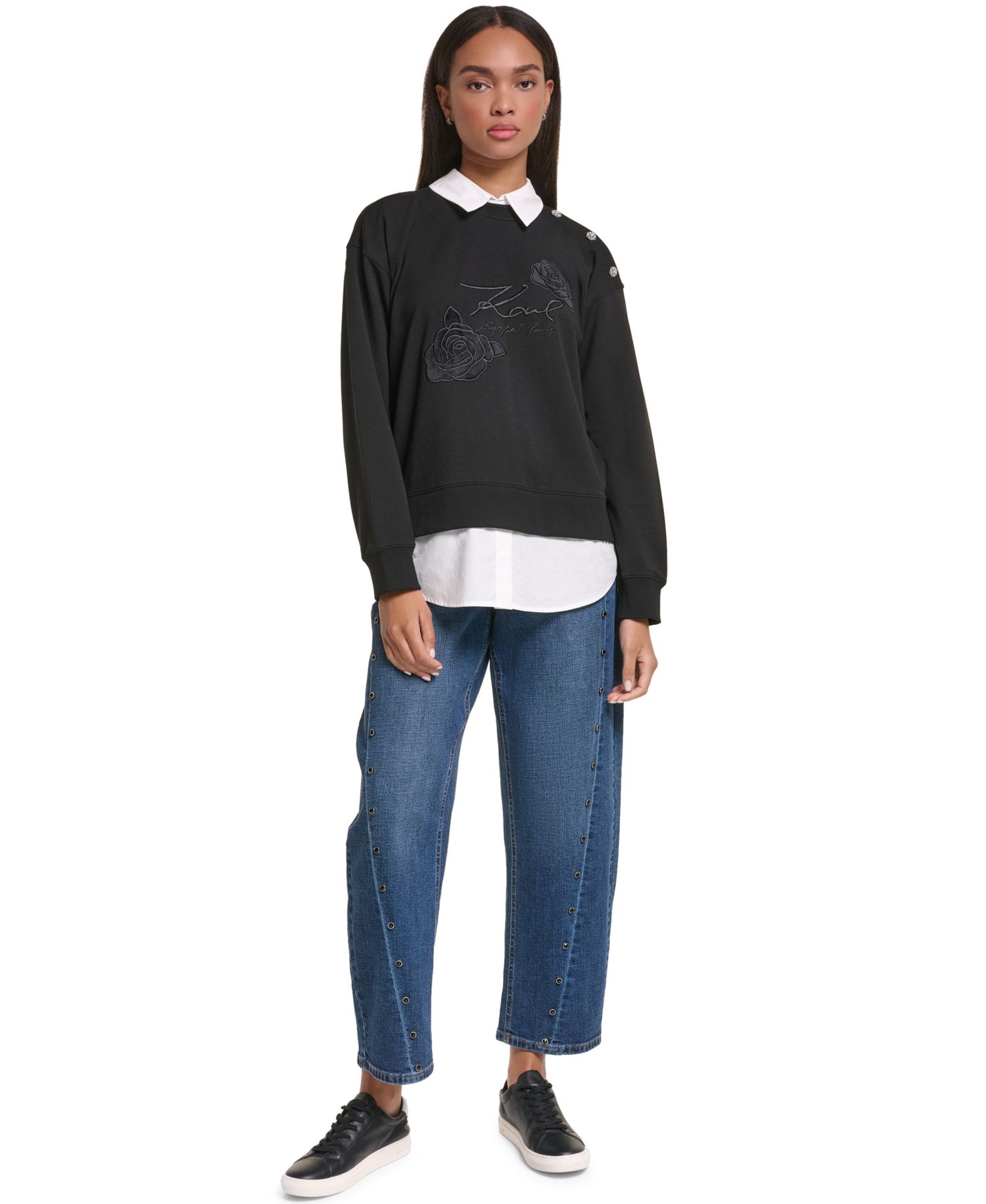 Women's Collared Twoffer Oversized Sweatshirt