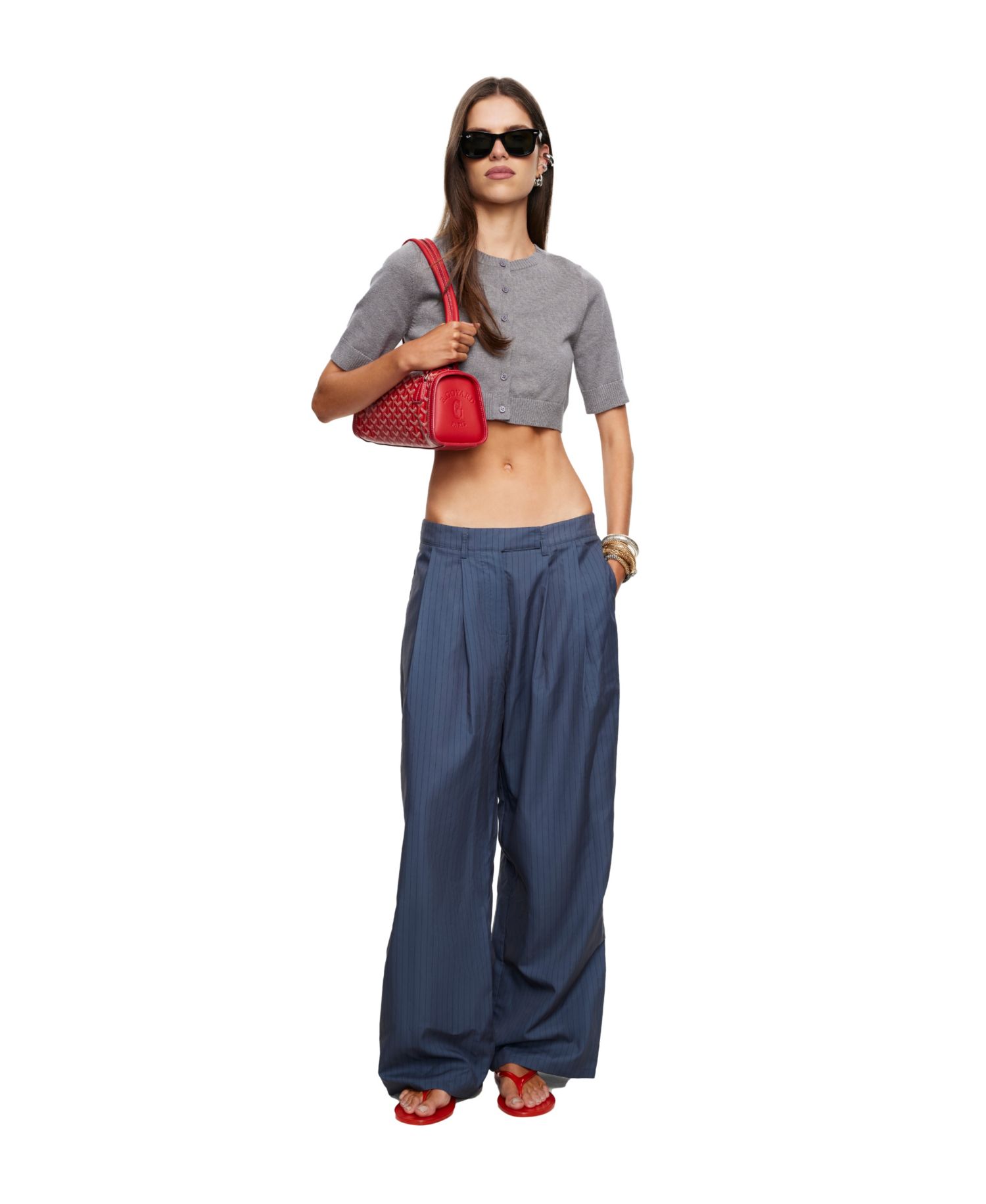 Women's Hills Pleated Pinstripe-Print Wide-Leg Trousers