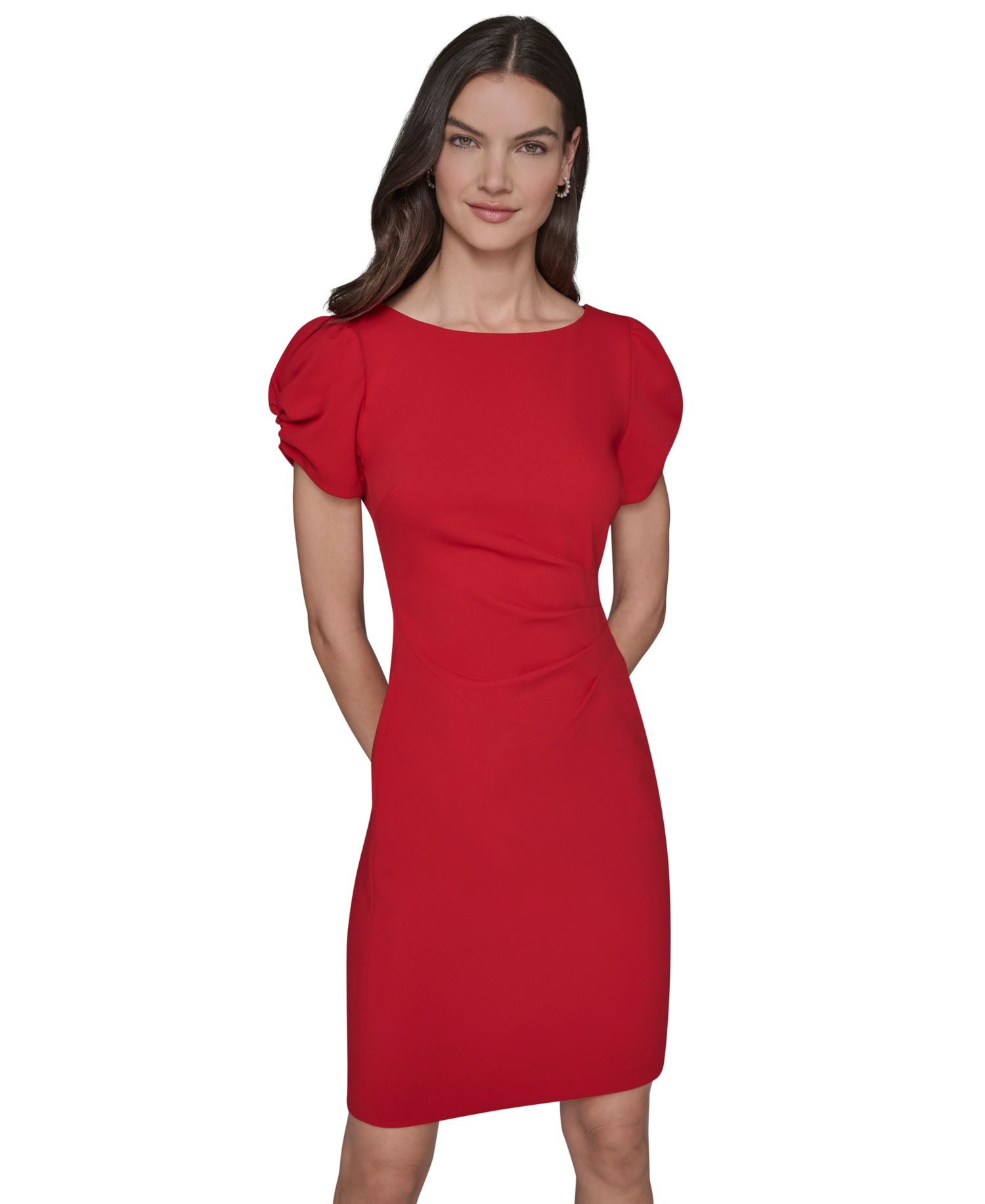 Women's Puff-Sleeve Side-Pleated Dress