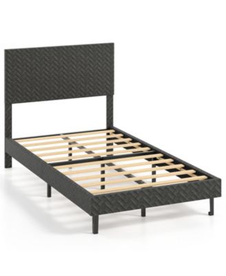 Twin Full Queen Size Velvet Bed Frame Upholstered Platform Bed with Chevron Headboard