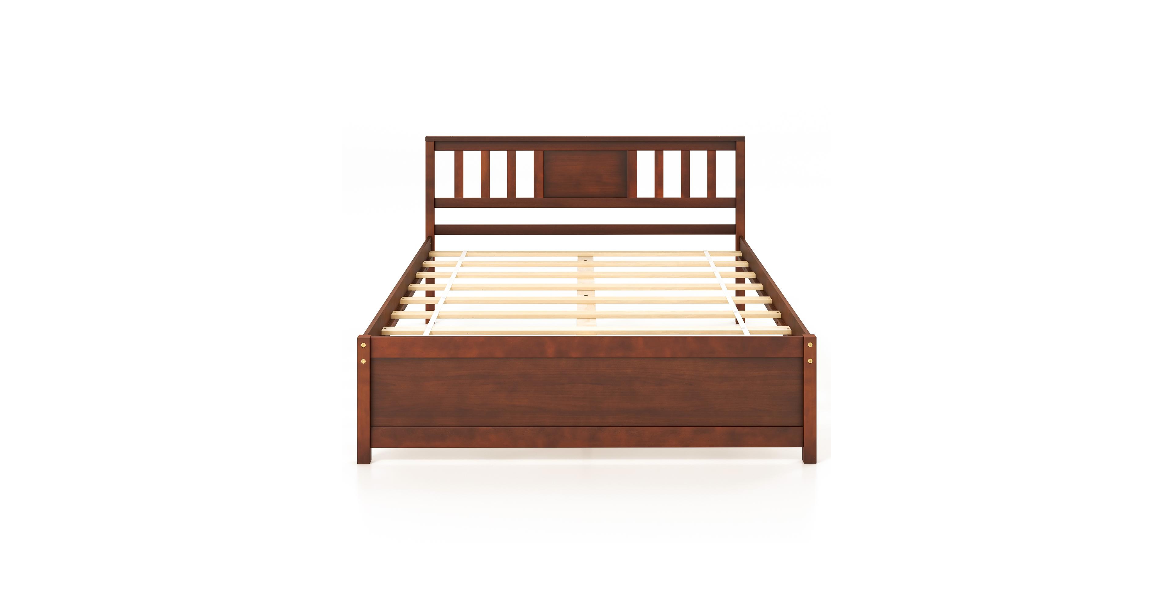 Mecale Wooden Platform Bed with Headboard and Wood Slat Support Full Size