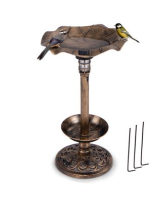 Solar-Lit Standing Pedestal Birdbath and Planter Combo