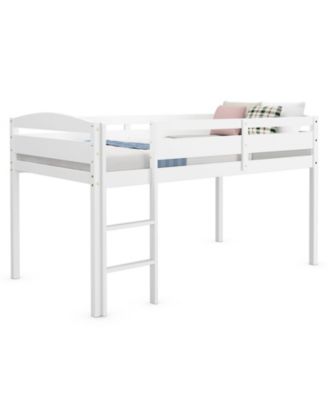 Wooden Twin Low Loft Bunk Bed with Guard Rail and Ladder