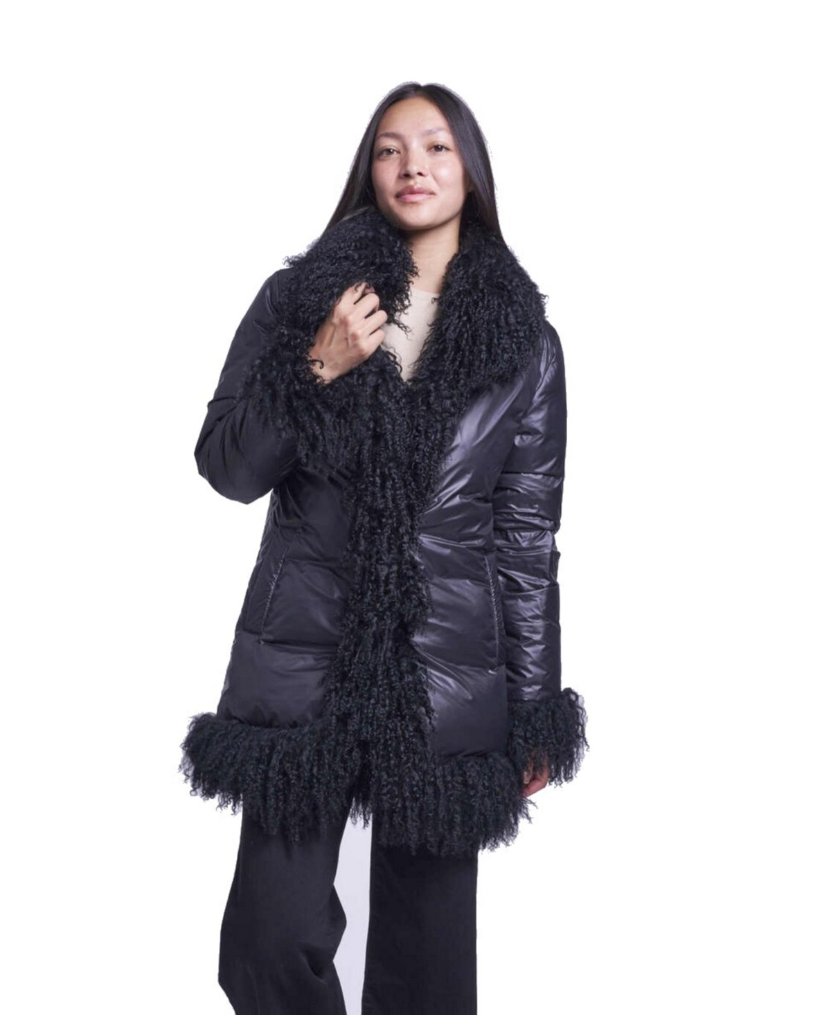 Blue Duck Women's Down and shearling tuxedo coat