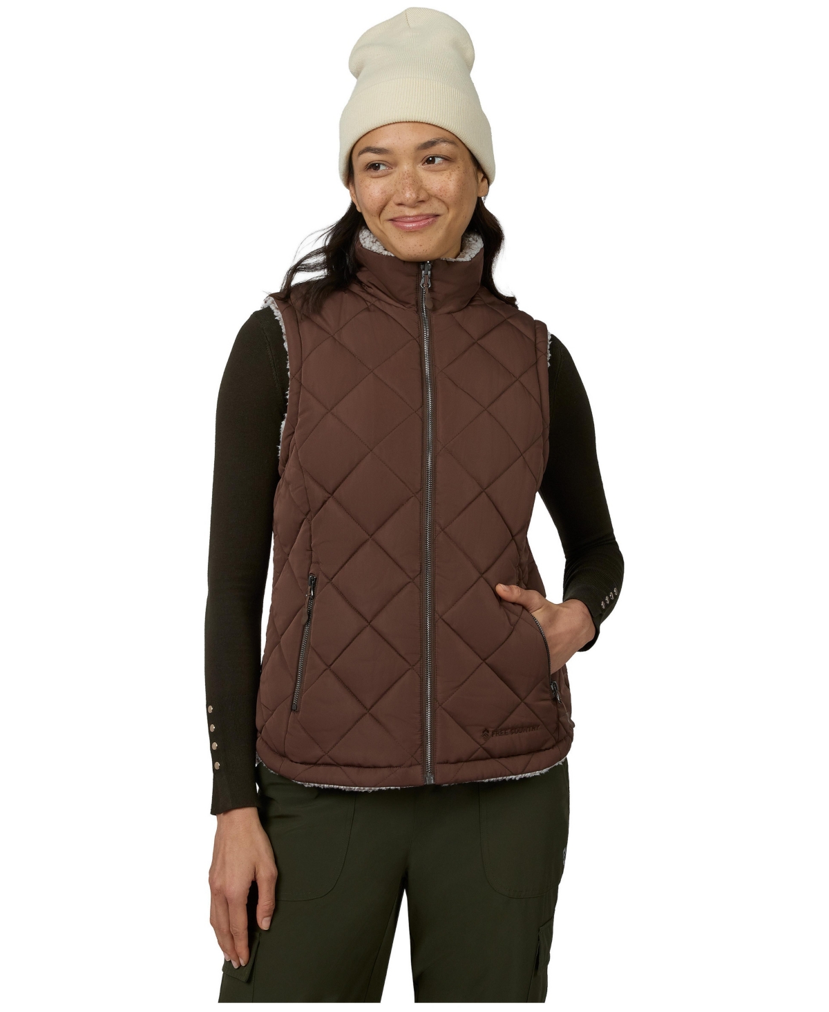 Free Country Women's Stratus Lite Reversible Quilted Vest - Sable