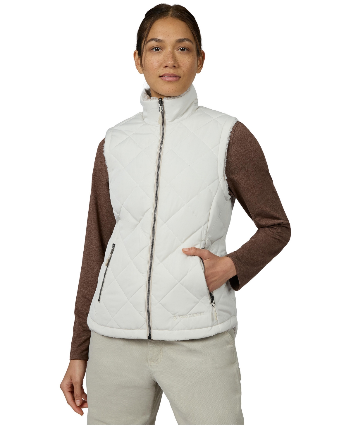 Free Country Women's Stratus Lite Reversible Quilted Vest - Bisque