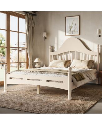 Full Size Wood Platform Bed with Chic Headboard and Slatted Support