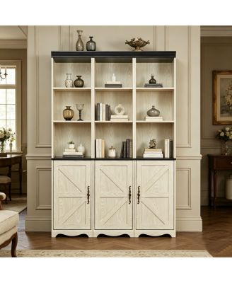 Farmhouse 3-in-1 Combined Storage Cabinet and Bookshelf with Adjustable Shelves