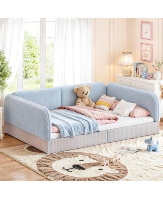 Full Size Teddy Fleece Montessori Floor Bed with Guardrails