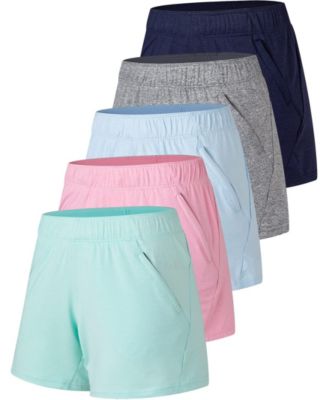 Women's Mid-Thigh Zipper Pocket Athletic Shorts, 5" Inseam, 5-Pack