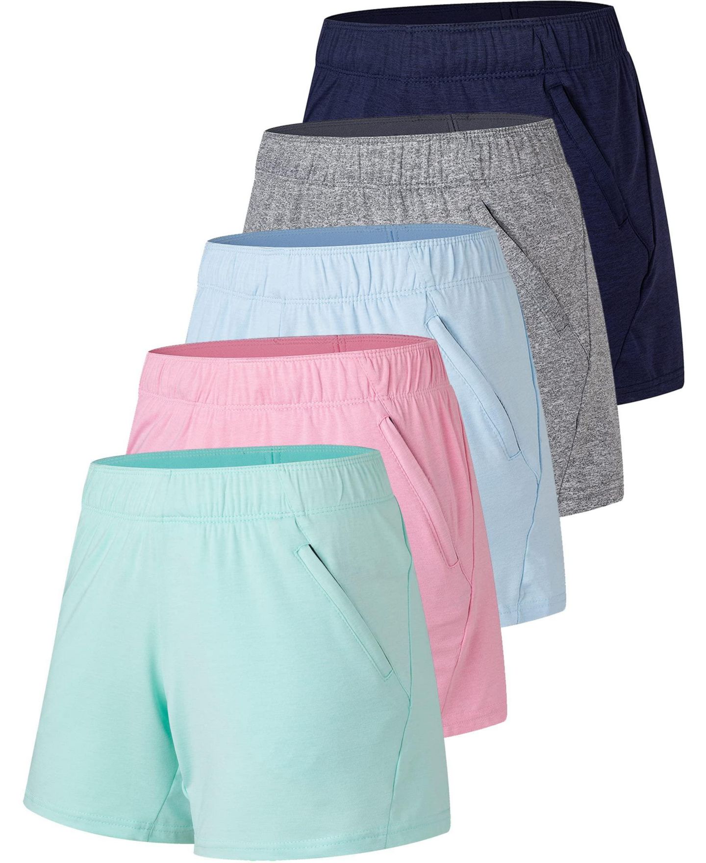 Женские шорты Furlihong Mid-Thigh Zipper Pocket Athletic Shorts, 5" Inseam, 5-Pack — фото 1