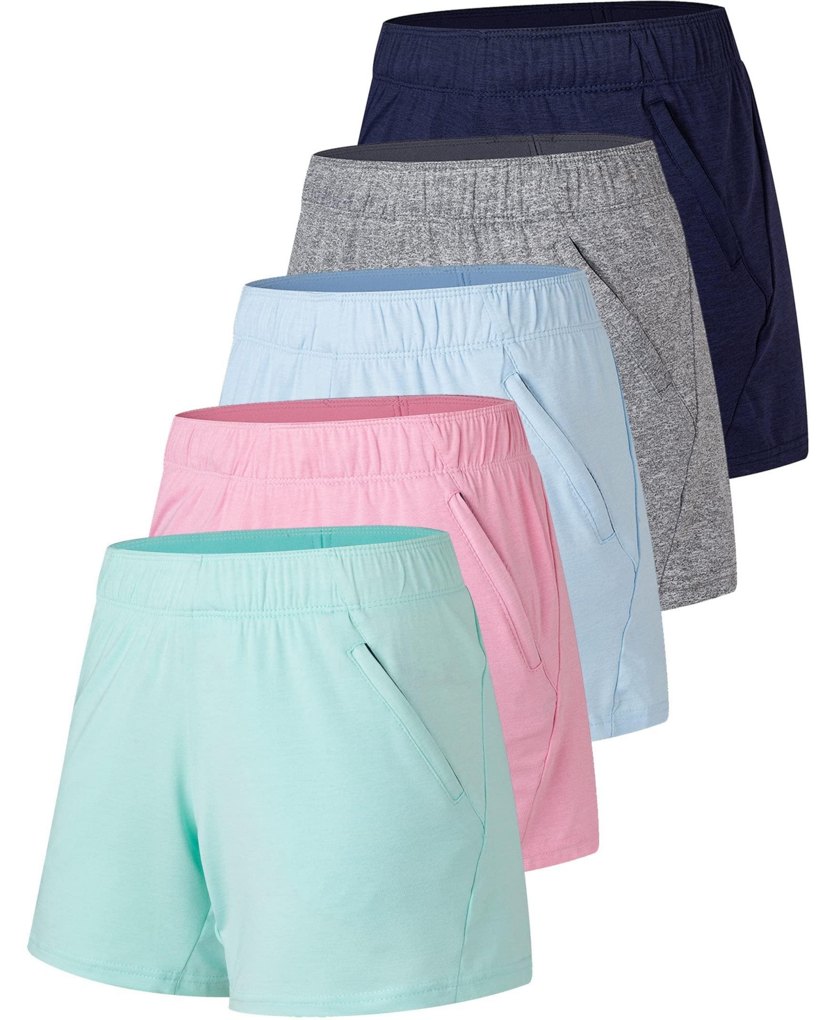 Furlihong Women's Mid-Thigh Zipper Pocket Athletic Shorts, 5" Inseam, 5-Pack