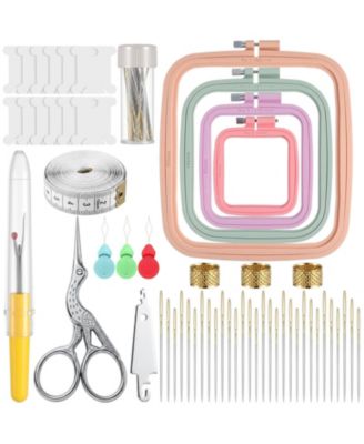 85 Piece Beginner Cross Stitch Embroidery Kit With Multi Size Hoops Tools