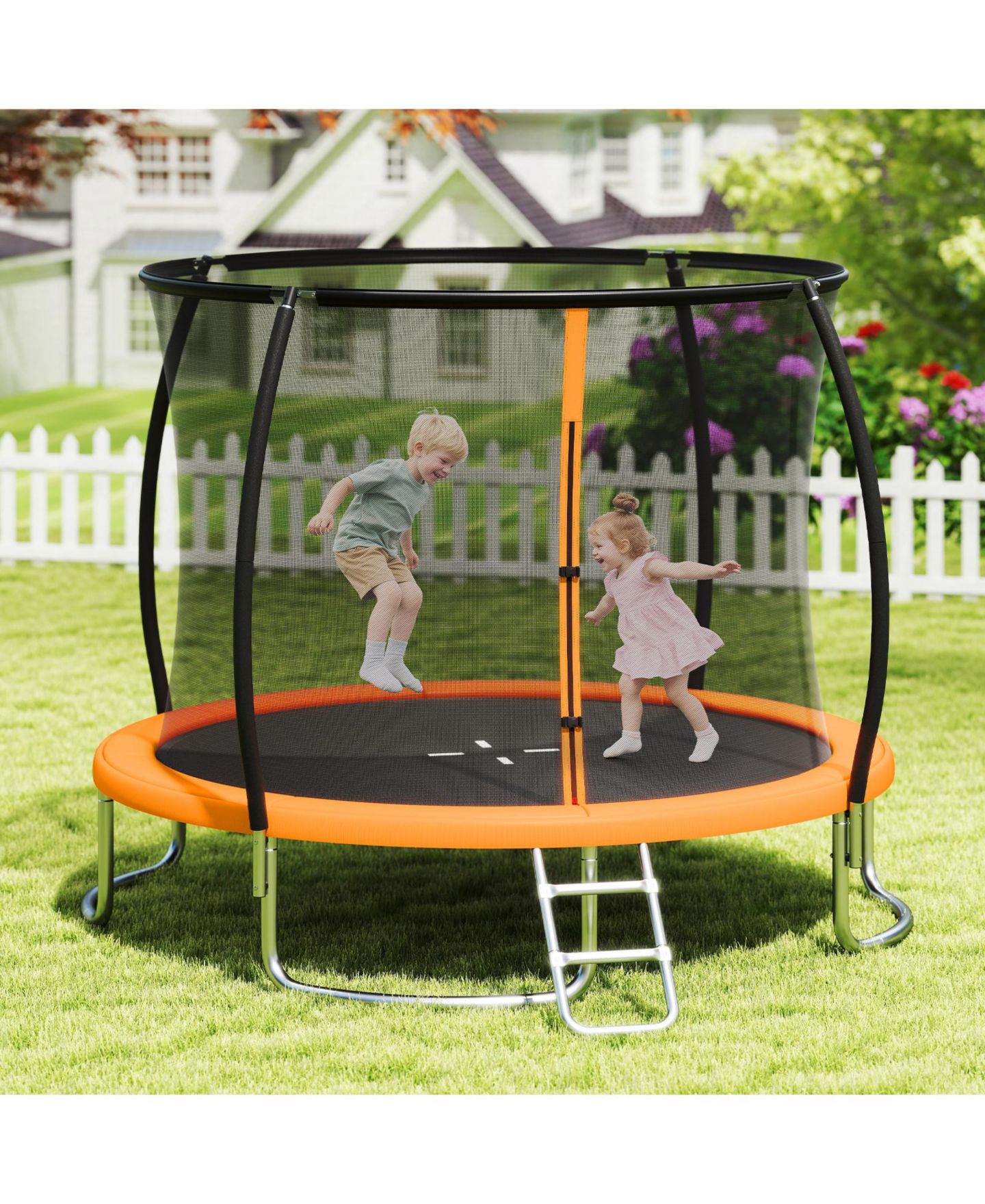 Детская игрушка Mecale 10-Foot Galvanized Steel Trampoline with Safety Enclosure Net, 220-lb Capacity, Ages 3+, цвет: Оранжевый — фото 2