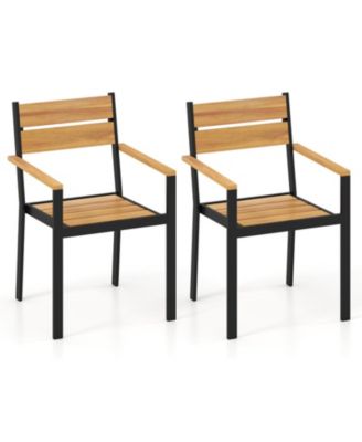 Stackable Acacia Wood Outdoor Patio Dining Chair Set
