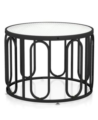 24 Inch Round Coffee Table with Reeded Tempered Glass Top and Oval Swivel Brackets
