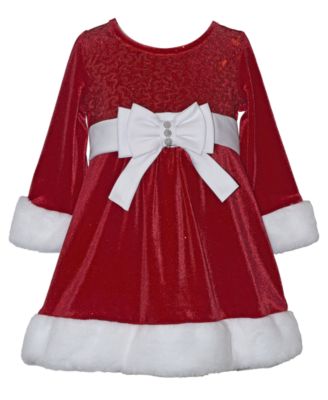 Baby Girls' Holiday Sequin-Bodice Faux-Fur Cuffs Dress
