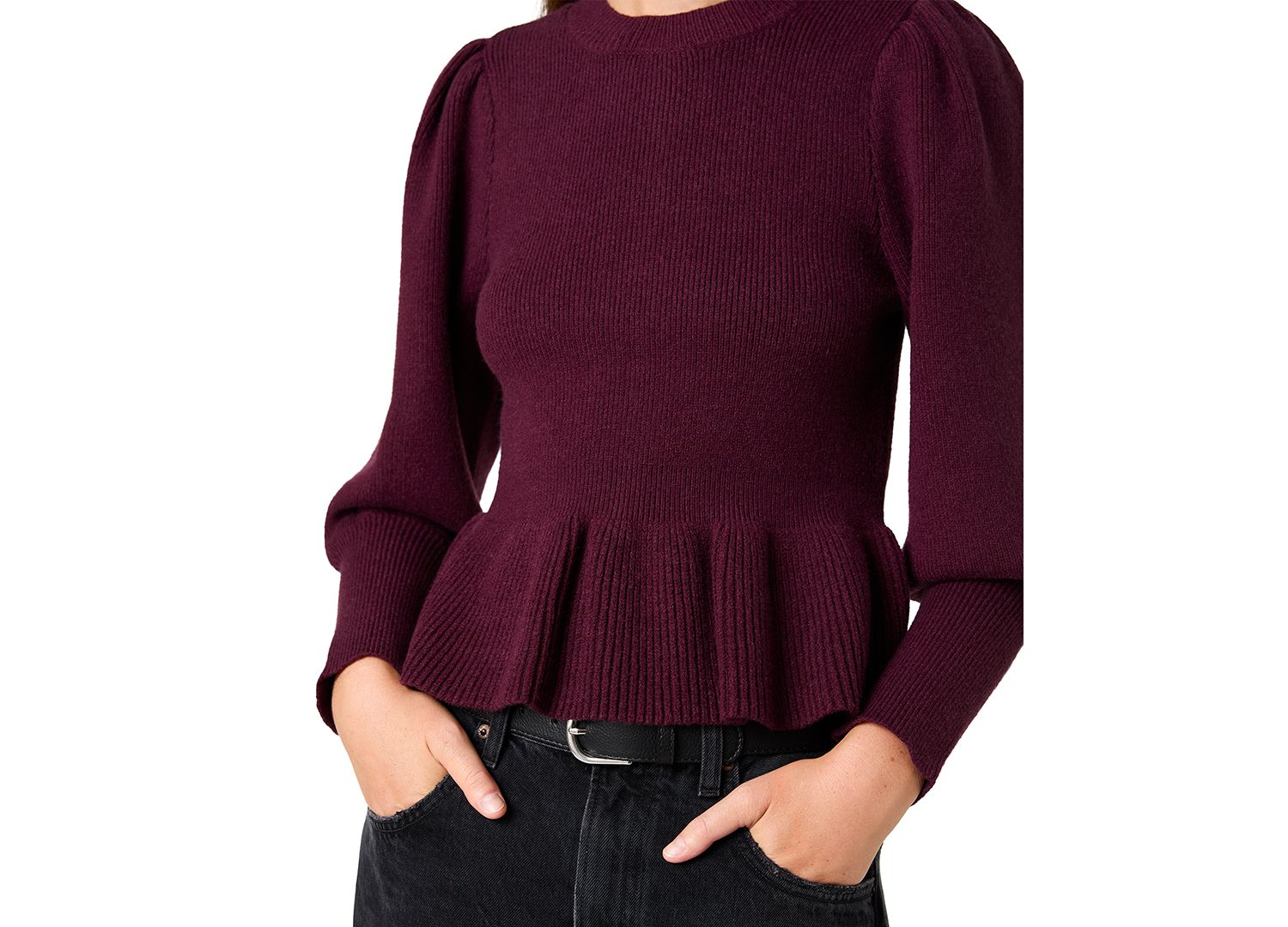 Women's Sloane Long-Balloon-Sleeve Peplum Sweater