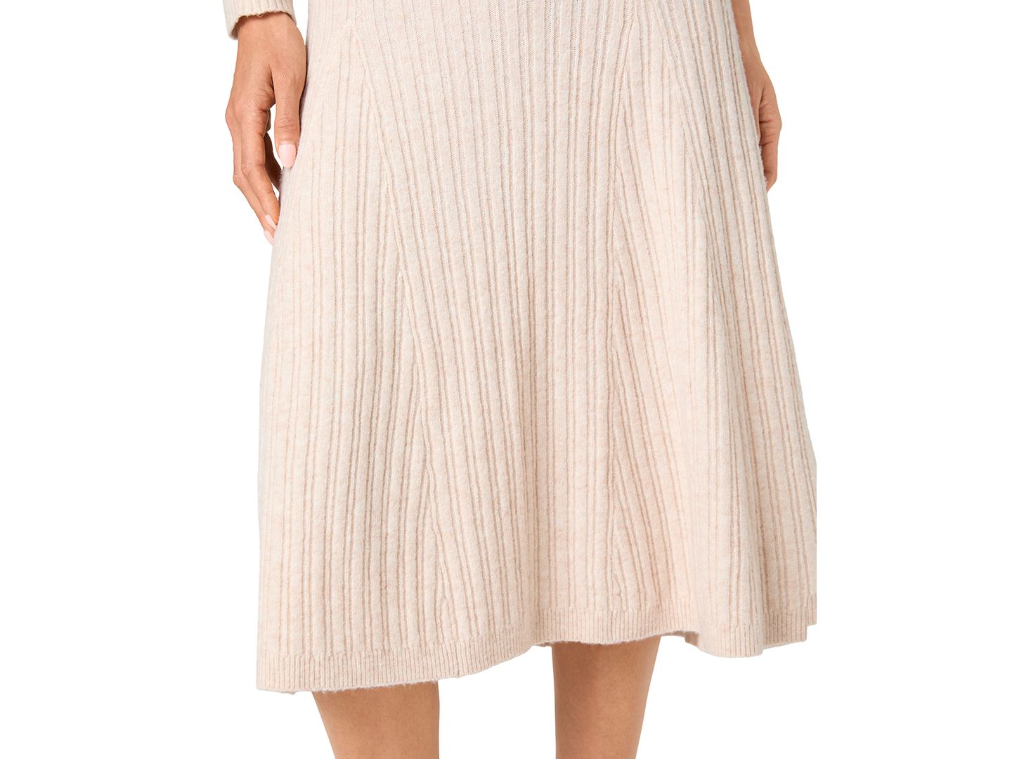 Женская юбка French Connection Lucien High-Waisted Ribbed-Knit A-Line Midi, цвет: Овсяный — фото 3