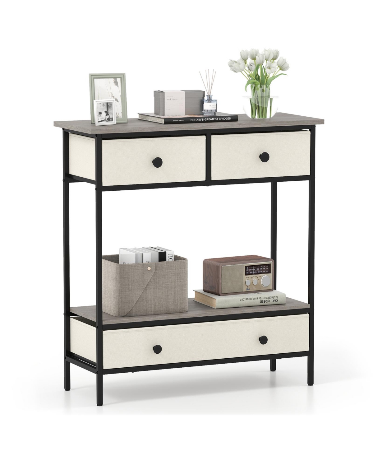 Mecale Farmhouse Console Table with Open Storage Shelf for Hallway