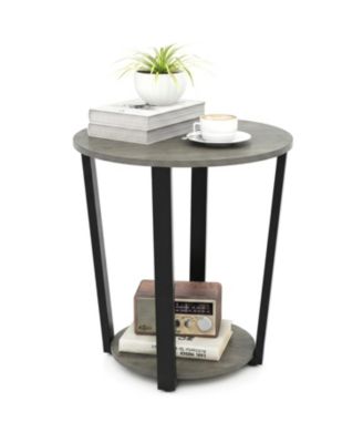 2 Tier Round End Table with Storage Shelf and Metal