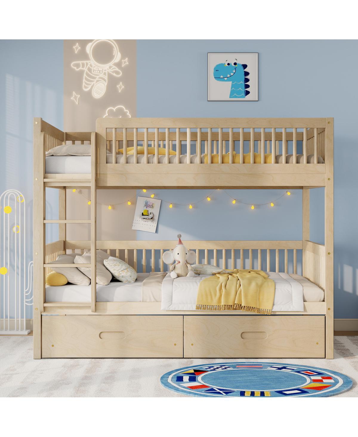 Streamdale Furniture Streamdale Pine Twin-Over-Twin Bunk Bed with 2 Drawers and Convertible Beds