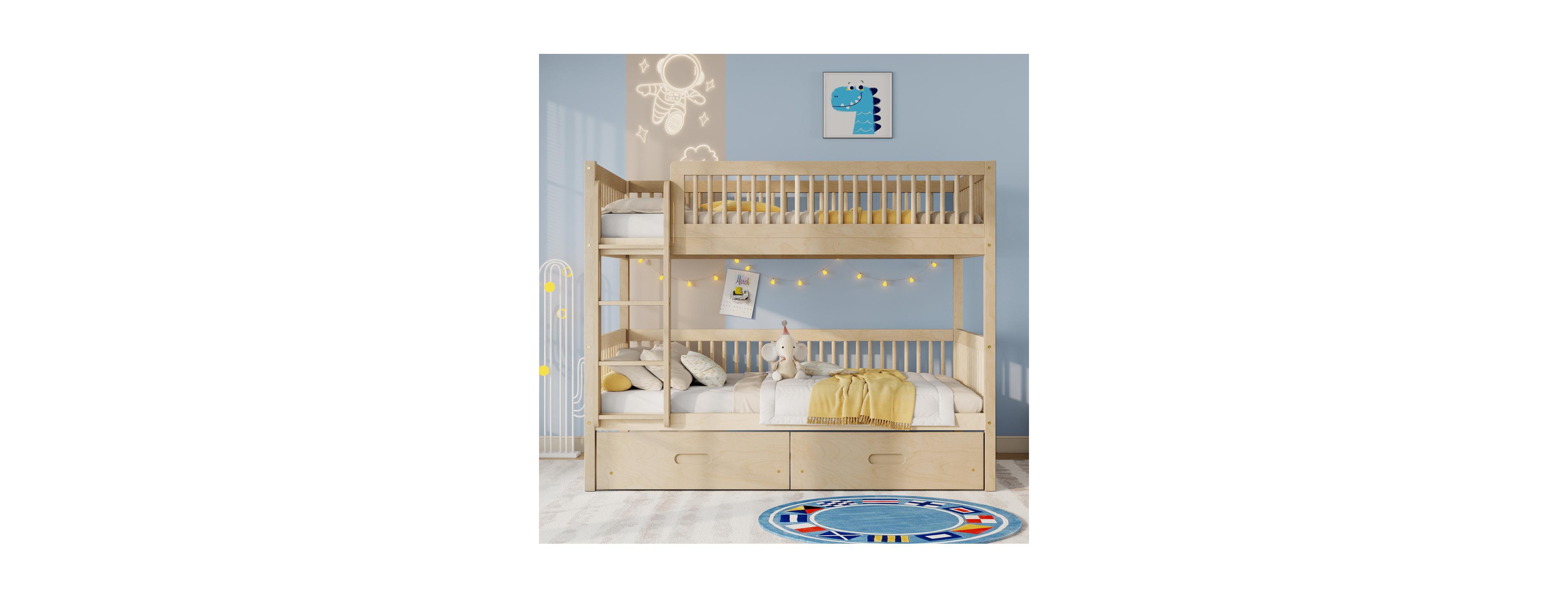 Streamdale Furniture Streamdale Pine Twin-Over-Twin Bunk Bed with 2 Drawers and Convertible Beds