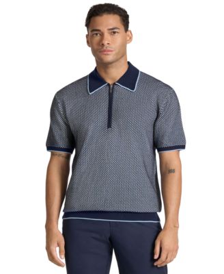 Men's Wilton Quarter-Zip Textured-Knit Polo Shirt