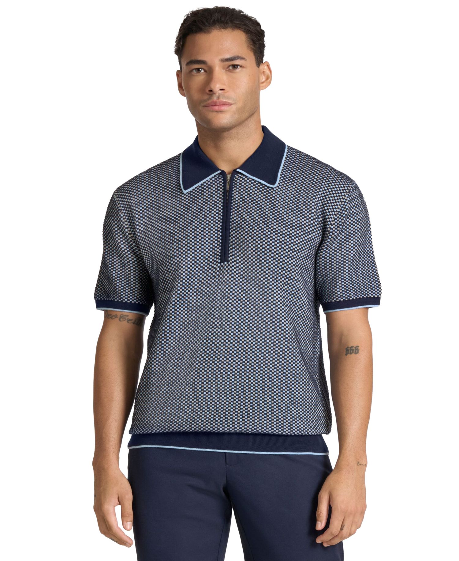 Men's Wilton Quarter-Zip Textured-Knit Polo Shirt