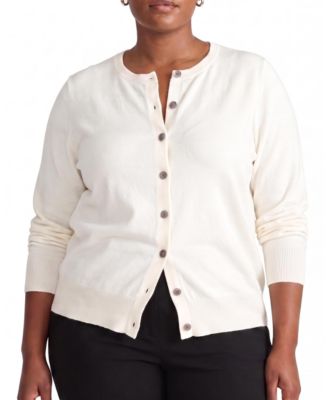 Plus Size Fine Knit Crewneck Cardigan