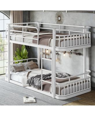 Twin XL over Twin XL Metal Bunk Bed with Ladders and Guardrails