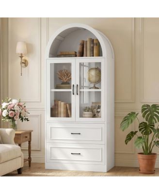 Modern Minimalist Arched Glass Storage Cabinet with Drawers